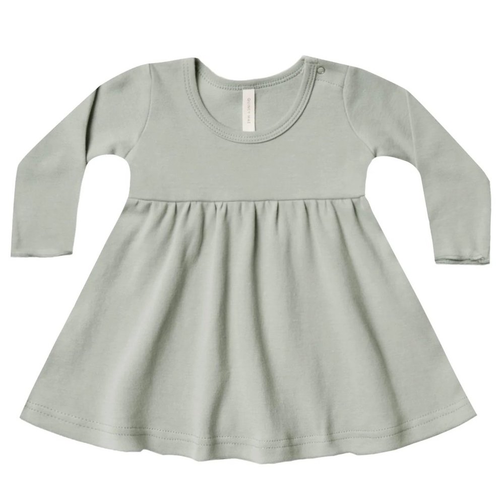 Quincy Mae Long Sleeve Dress in Sage - 18-24 month - Organic Cotton